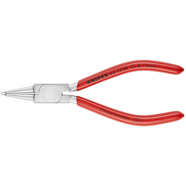 Knipex 44 13 J0 Retaining Ring Pliers; Type: Internal Snap Ring Pliers ; Tip Angle: 0 ; Ring Diameter Range (Inch): 25/32 to 1-3/16 ; Overall Length (Inch): 5-1/2in ; Tip Type: Fixed ; Body Material: Chrome Vanadium Steel