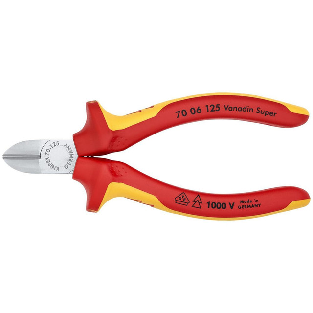 Knipex 70 06 125 Cutting Pliers; Insulated: Yes ; Overall Length (Inch): 5-1/2in ; Head Style: Cutter; Diagonal ; Cutting Style: Bevel ; Handle Color: Red; Yellow ; Overall Length Range: 4 to 6.9 in