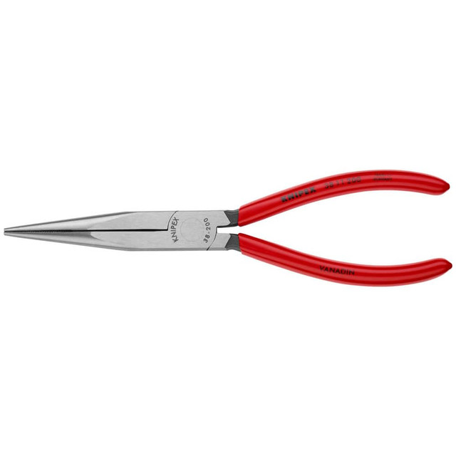 Knipex 38 11 200 Long Nose Pliers; Pliers Type: Mechanic's Pliers; Long Nose Pliers; Cutting ; Jaw Texture: Crosshatch ; Jaw Length (Inch): 2-7/8 ; Jaw Width (Inch): 11/16 ; Jaw Bend: 0.104 ; Handle Type: Comfort Grip