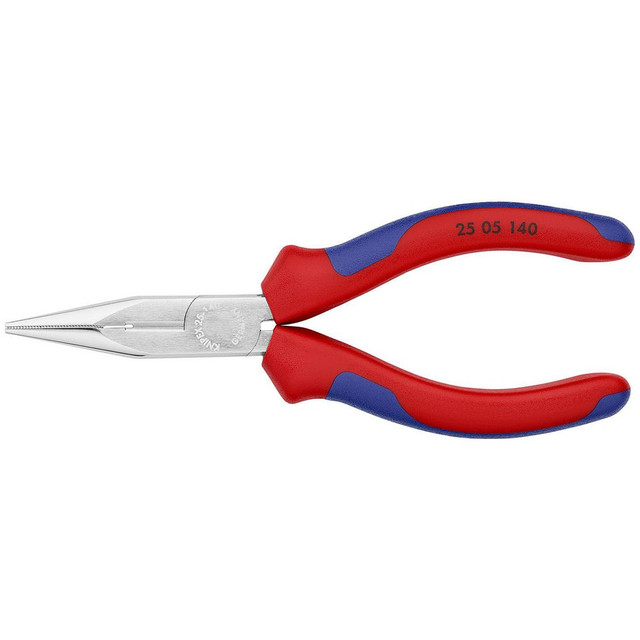 Knipex 25 05 140 Long Nose Pliers; Pliers Type: Long Nose Pliers; Cutting ; Jaw Texture: Serrated ; Jaw Length (Inch): 1-21/32 ; Jaw Width (Inch): 19/32 ; Jaw Bend: 0.27 ; Handle Type: Comfort Grip