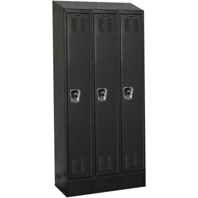 Hallowell URB3228-1ASB-ME Lockers; Locker Style: Horizontal ; Locker Configuration: 3-Wide ; Assembled: Yes ; Shelf Capacity: 20 ; Handle Type: Recessed ; Locker Material: Steel