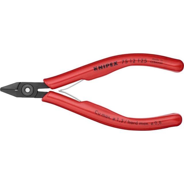 Knipex 75 12 125 Cutting Pliers; Insulated: No ; Overall Length (Inch): 5-1/2in ; Head Style: Cutter; Diagonal ; Cutting Style: Semi-Flush; Bevel ; Handle Color: Red ; Overall Length Range: 4 to 6.9 in