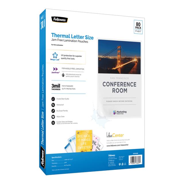 FELLOWES INC. 4503801 Fellowes ImageLast Laminating Pouches, 9in x 11-1/2in, 3 Mil, Clear, Pack Of 80 Pouches