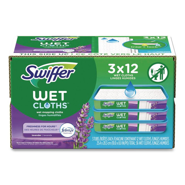 PROCTER & GAMBLE Swiffer® 55311 Wet Refill Cloths, 10 x 8, Lavender Vanilla and Comfort, White, 36/Carton