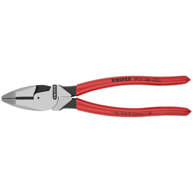 Knipex 09 01 240 Pliers; Jaw Texture: Crosshatch ; Plier Type: High Leverage; Lineman's ; Jaw Length (mm): 17.00 ; Jaw Width (mm): 55.00 ; Overall Length (Inch): 9-1/2in ; Handle Color: Red