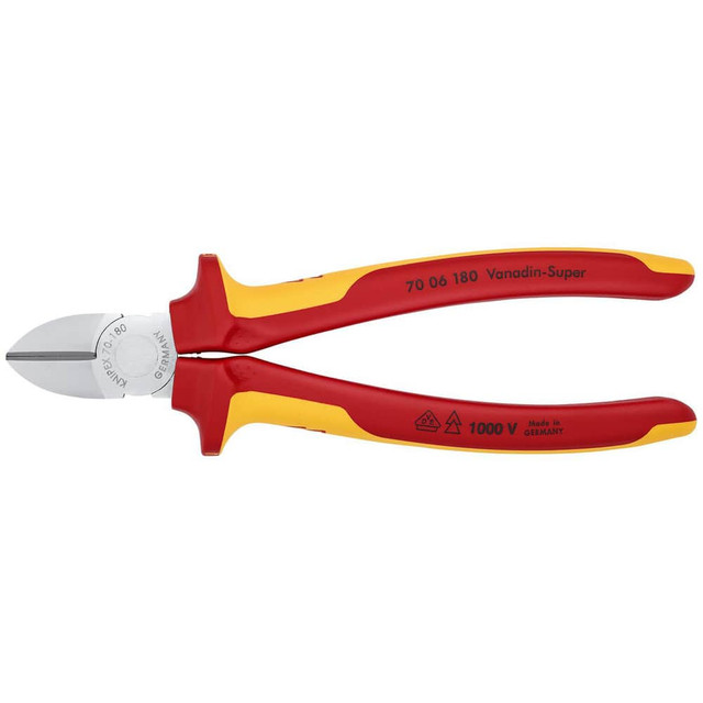 Knipex 70 06 180 Cutting Pliers; Insulated: Yes ; Overall Length (Inch): 5-1/2in ; Head Style: Cutter; Diagonal ; Cutting Style: Bevel ; Handle Color: Red; Yellow ; Overall Length Range: 4 to 6.9 in