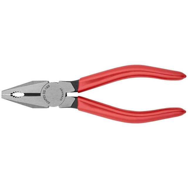 Knipex 03 01 160 Pliers; Jaw Texture: Serrated ; Plier Type: Combination ; Jaw Length (mm): 13.00 ; Jaw Width (mm): 48.00 ; Overall Length (Inch): 6-1/4in ; Handle Color: Red