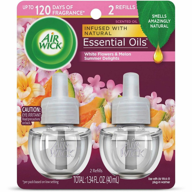 RECKITT BENCKISER 91112 Air Wick Summer Delights Sweet Melon and Subtle Vanilla Scented Oil Warmer Refill, 0.67 oz, 2-Pack