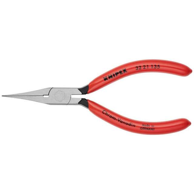 Knipex 32 21 135 Long Nose Pliers; Pliers Type: Long Nose Pliers ; Jaw Texture: Smooth ; Jaw Length (Inch): 1-11/32 ; Jaw Width (Inch): 31/64 ; Jaw Bend: 0.65 ; Handle Type: Comfort Grip