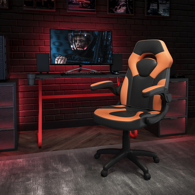FLASH FURNITURE BLNX10RSG1030OR Gaming Desk And Racing Chair Set With Cup Holder And Headphone Hook, Orange FLASH FURNITURE BLNX10RSG1030OR Gaming Desk And Racing Chair Set With Cup Holder And Headphone Hook, Orange