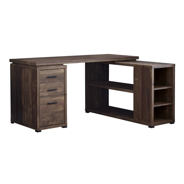 MONARCH PRODUCTS I 7420 Monarch Specialties 60inW L-Shaped Corner Desk With Bookshelf, Brown Woodgrain