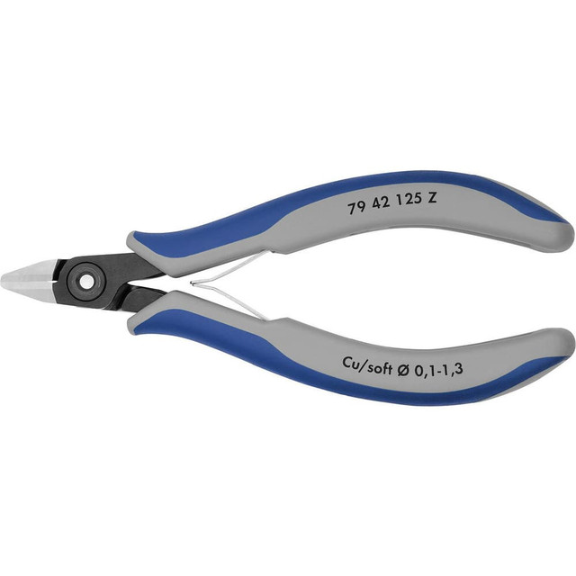 Knipex 79 42 125 Z Cutting Pliers; Insulated: No ; Overall Length (Inch): 5-1/2in ; Head Style: Cutter; Diagonal ; Cutting Style: Flush ; Handle Color: Blue; Gray ; Overall Length Range: 4 to 6.9 in