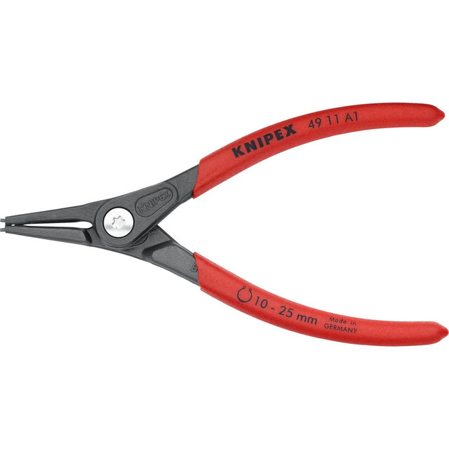 Knipex 49 11 A1 Retaining Ring Pliers; Type: Precision External Snap Ring Pliers ; Tip Angle: 0 ; Ring Diameter Range (Inch): 25/64 to 1 ; Overall Length (Inch): 5-1/2in ; Tip Type: Fixed ; Body Material: Chrome Vanadium Steel