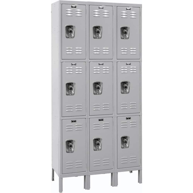 Hallowell URB3288-3A-PL Lockers; Locker Style: Horizontal ; Locker Configuration: 3-Wide ; Assembled: Yes ; Shelf Capacity: 0 ; Handle Type: Recessed ; Locker Material: Steel