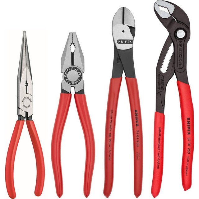 Knipex 9K 00 80 94 US Plier Sets; Plier Type Included: Long Nose Pliers; Combination Pliers; High Leverage Diagonal Cutter; Cobra. Water Pump Pliers ; Container Type: None ; Handle Material: Plastic; Non-Slip Plastic ; Includes: 03 01 200; 26 11 200 