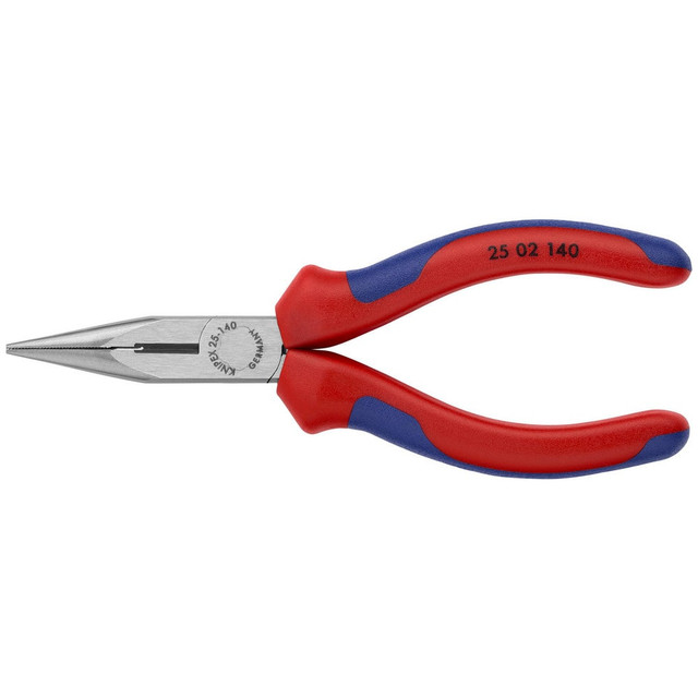 Knipex 25 02 140 Long Nose Pliers; Pliers Type: Long Nose Pliers; Cutting ; Jaw Texture: Serrated ; Jaw Length (Inch): 1-21/32 ; Jaw Width (Inch): 19/32 ; Jaw Bend: 0.25 ; Handle Type: Comfort Grip