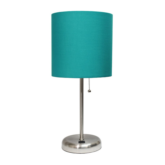 ALL THE RAGES INC LimeLights LT2044-TEL  Stick Lamp with USB port, 19-1/2inH, Teal Shade/Brushed Steel Base