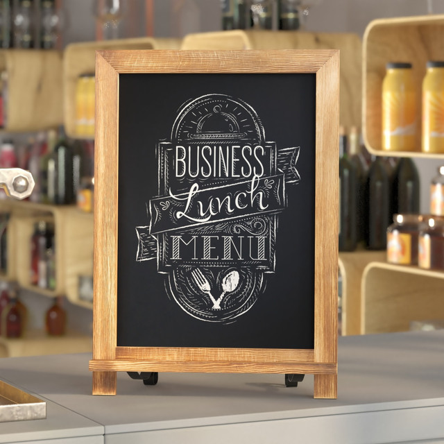 FLASH FURNITURE HFKHDGDIS622315 Canterbury Tabletop Magnetic Chalkboard Sign With Scrolled Legs, Porcelain Steel, 17inH x 12inW x 1-7/8inD, Torched Brown Wood Frame FLASH FURNITURE HFKHDGDIS622315 Canterbury Tabletop Magnetic Chalkboard Sign With Scrolled Legs, Porcelain Steel, 17inH x 12inW x 1-7/8inD, Torched Brown Wood Frame