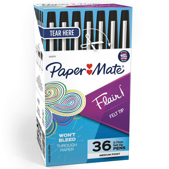 NEWELL BRANDS INC. 1921070 Paper Mate Flair Porous-Point Pens, Medium Point, 0.7 mm, Black Barrel, Black Ink, Pack Of 36 Pens NEWELL BRANDS INC. 1921070 Paper Mate Flair Porous-Point Pens, Medium Point, 0.7 mm, Black Barrel, Black Ink, Pack Of 36 Pens