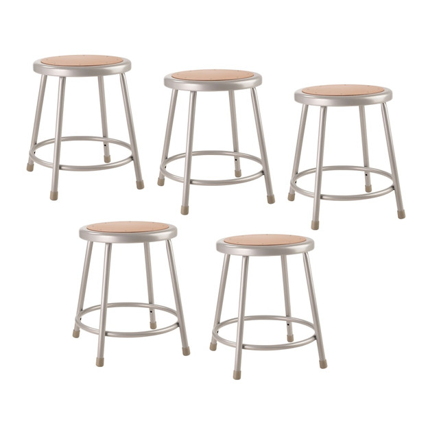 OKLAHOMA SOUND CORPORATION 6218/5 National Public Seating Hardboard Task Stool 18inH, Gray Seat/Gray Frame, Set of 5