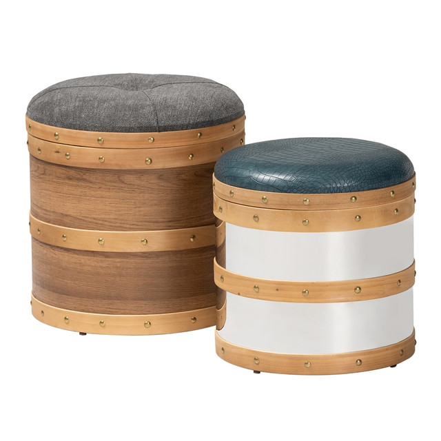 WHOLESALE INTERIORS, INC. Baxton Studio 2721-10699  Caleb Storage Ottomans, Gray/Blue, Set Of 2 Ottomans