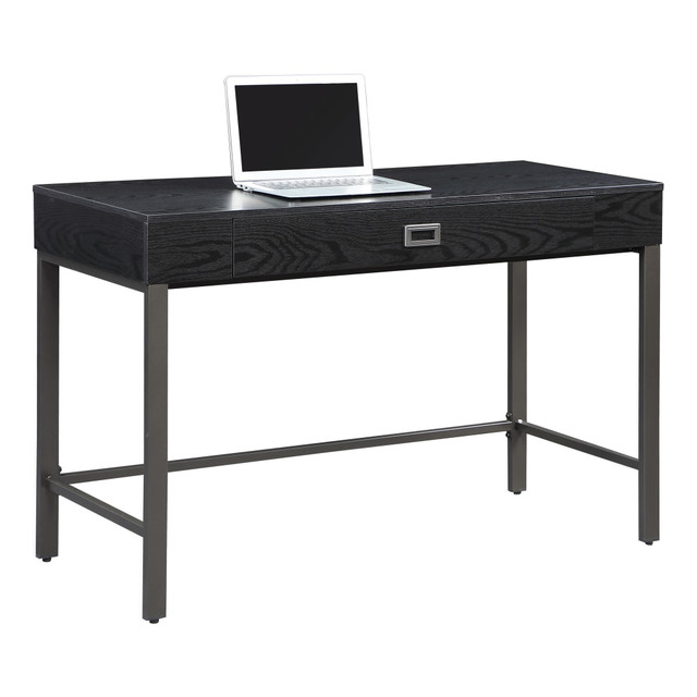 Bring a modern touch to your office with this Realspace Brezio computer desk. The spacious desktop offers room for a computer and peripherals. This Realspace desk boasts clean lines and metal hardware for a sleek, professional look.  MDF construction with metal hardware.  Spacious front drawer holds supplies and accessories.  Home office desk boasts a modern, open design to create an efficient work area.  Assembly required.  Backed by the manufacturers 5-year limited warranty.  Tested to meet ANSI/BIFMA Performance Standards - Manufacturer testing has been conducted on this product to meet specific performance requirements and safety standards set forth by the American National Standards Institute (ANSI) and the Business and Institutional Furniture Manufacturers.