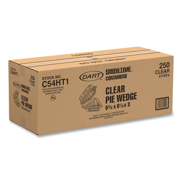 DART C54HT1 Showtime Clear Hinged Containers, Pie Wedge, 6.67 oz, 6.1 x 5.6 x 3, Clear, Plastic, 125/Pack, 2 Packs/Carton