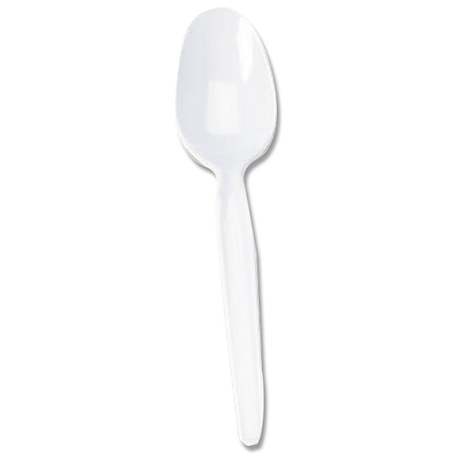 Dixie Cutlery offers exceptional strength and rigidity. The elegant design provides upscale performance.  Ideal for hot and cold foods.  Efficient Dixie dense-pack packaging conserves valuable storage space.  Get the heavyweight utensils you need, including these teaspoons in white. Dixie heavyweight teaspoons are flexible, yet rigid.  Teaspoons in white come in a box of 100.
