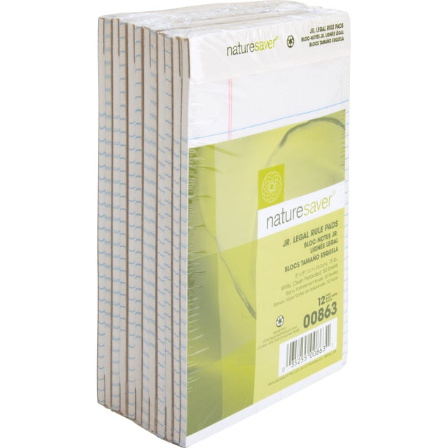 SP RICHARDS Nature Saver 00863  Jr. Rule Legal Pads, 5in x 8in, 50 Sheets, 100% Recycled, White, Pack Of 12