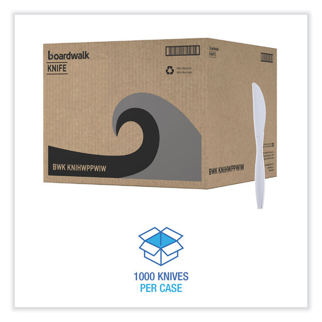 BOARDWALK KNIHWPPWIW Heavyweight Wrapped Polypropylene Cutlery, Knife, Plastic, White, 1,000/Carton