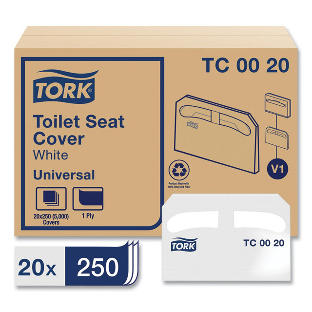 SCA TISSUE Tork® TC0020 Toilet Seat Cover, Half-Fold, 14.5 x 17, White, 250/Pack, 20 Packs/Carton