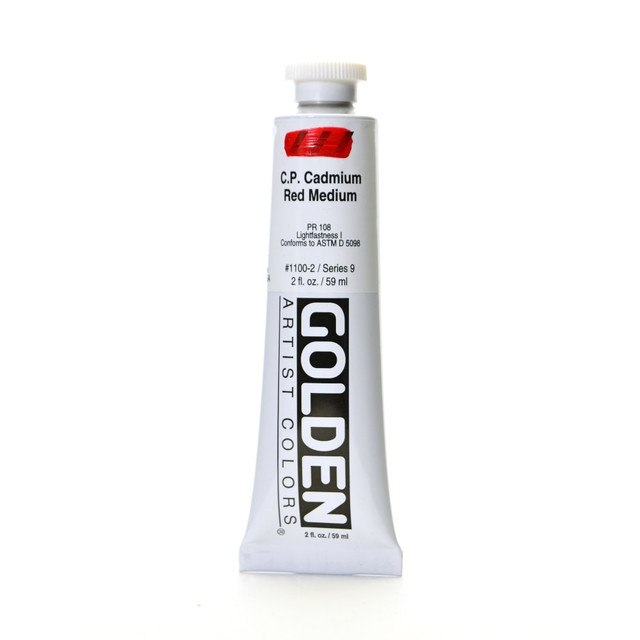 GOLDEN ARTIST COLORS, INC. 1100-2 Golden Heavy Body Acrylic Paint, 2 Oz, Cadmium Red Medium (CP)