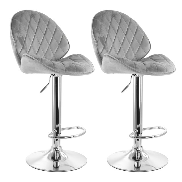 MEGAGOODS, INC. Elama 995116700M  Diamond-Tufted Velvet Adjustable Bar Stools, Gray/Chrome, Set Of 2 Stools