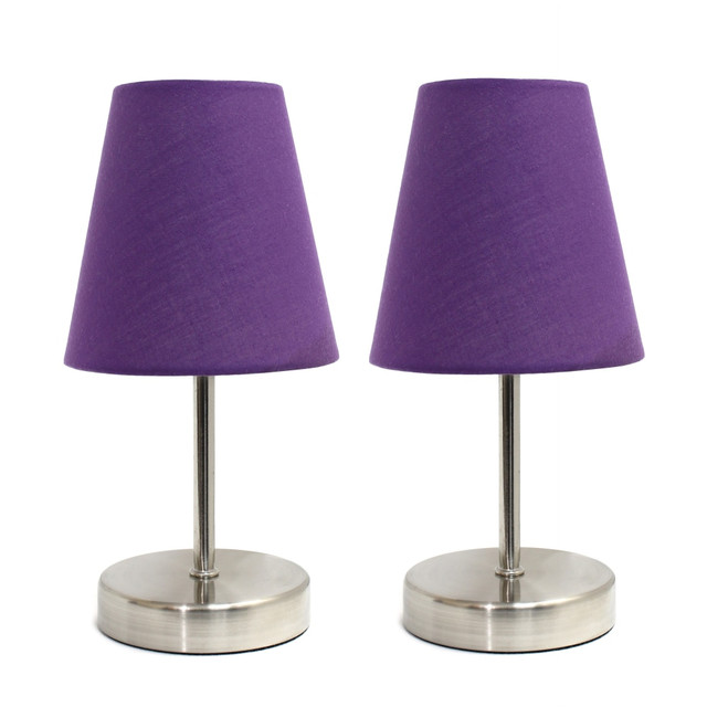 ALL THE RAGES INC Simple Designs LT2013-PRP-2PK  Sand Nickel Mini Basic Table Lamp Set with Purple Fabric Shades