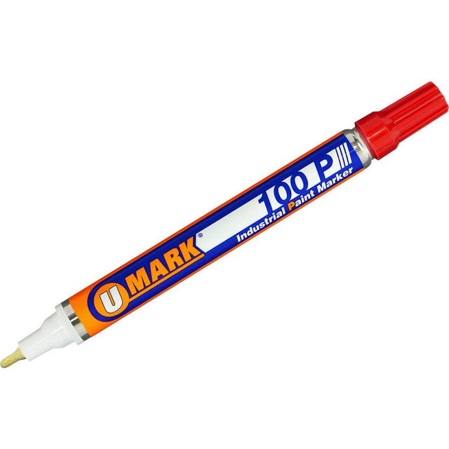 U-Mark 10204FL Markers & Paintsticks; Marker Type: Liquid Paint Marker; Tip Shape: Bullet; Color: Red; Ink Type: Oil Base; Tip Type: Fine Line; For Use On: Dry or Damp Wood; Tape; Glass; Rusty and Oily Metal; Wax Cartons; Ceramic; Tile; Plastic; Conc