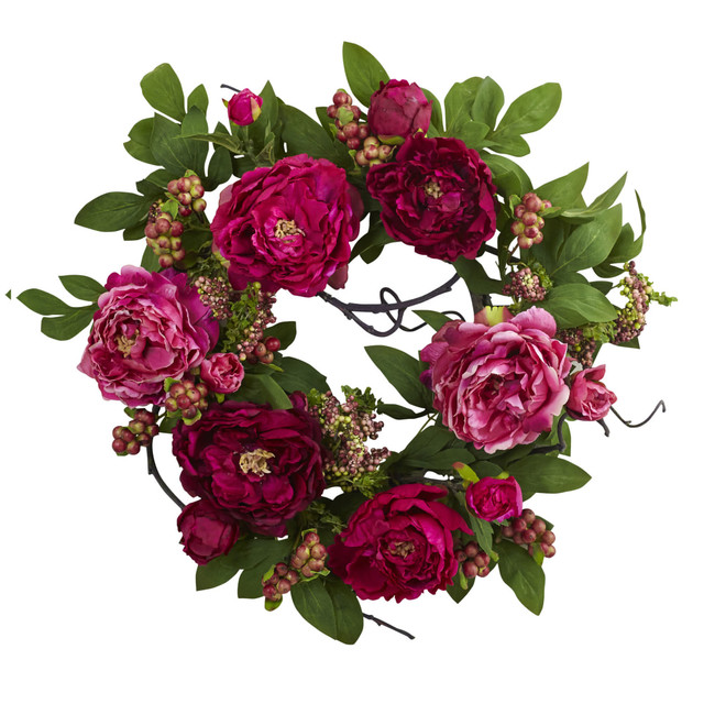 NEARLY NATURAL INC. 4538 Nearly Natural Peony & Berry 20inH Plastic Wreath, 20inH x 20inW x 2inD, Pink NEARLY NATURAL INC. 4538 Nearly Natural Peony & Berry 20inH Plastic Wreath, 20inH x 20inW x 2inD, Pink