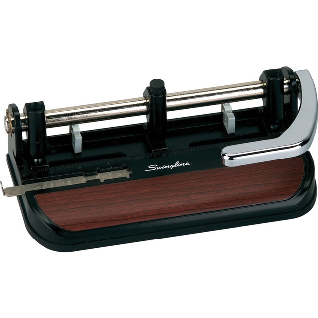 ACCO BRANDS USA, LLC Swingline 74400  Heavy Duty Adjustable 3-Hole Punch, Black/Faux Woodgrain