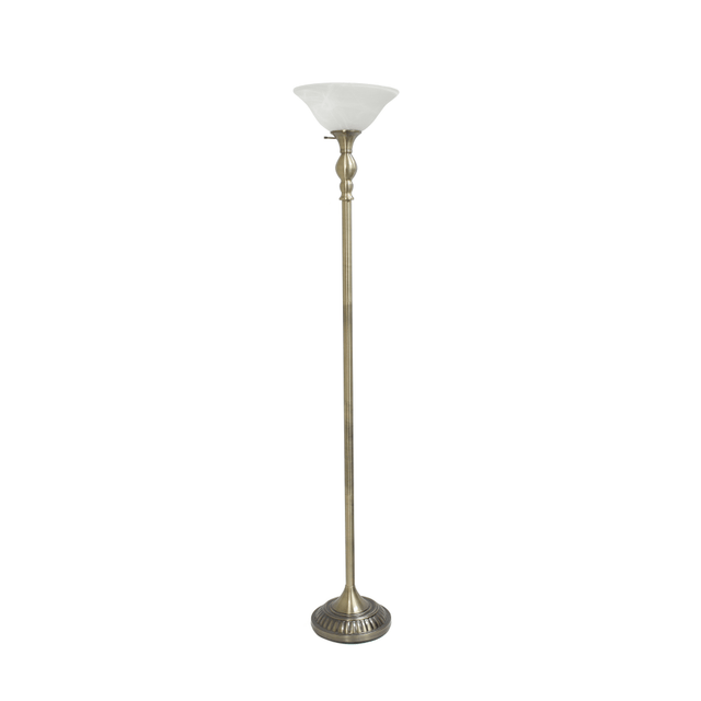 ALL THE RAGES INC Elegant Designs LF2001-ABS  1-Light Torchiere Floor Lamp, 71inH, Antique Brass/White