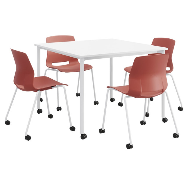 KENTUCKIANA FOAM INC KFI Studios 840031921574  Dailey Square Dining Table And 4 Chairs, With Casters, White Table, Coral/White Chairs