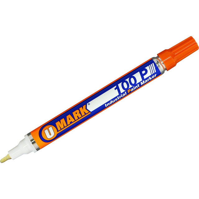 U-Mark 10207FL Markers & Paintsticks; Marker Type: Liquid Paint Marker; Tip Shape: Bullet; Color: Orange; Ink Type: Oil Base; Tip Type: Fine Line; For Use On: Dry or Damp Wood; Tape; Glass; Rusty and Oily Metal; Wax Cartons; Ceramic; Tile; Plastic; C