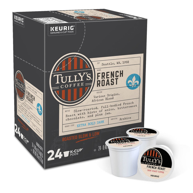 GREEN MOUNTAIN COFFEE ROASTERS, INC. 192619 Tullys Coffee Single-Serve Coffee K-Cup Pods, French Roast, Carton Of 24 GREEN MOUNTAIN COFFEE ROASTERS, INC. 192619 Tullys Coffee Single-Serve Coffee K-Cup Pods, French Roast, Carton Of 24