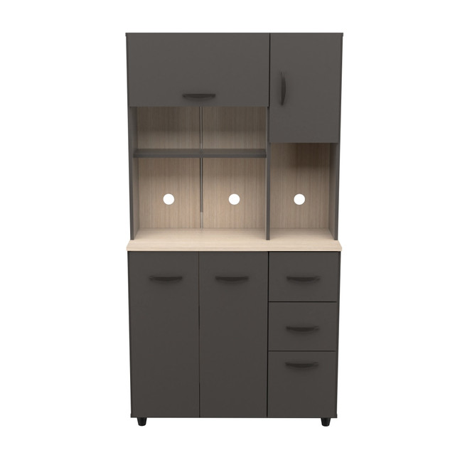 INVAL AMERICA, INC. GCM-068 Inval Storage Cabinet With Microwave Stand, 66-1/8inH x 23-5/8inW x 15-7/16inD, Dark Gray/Maple