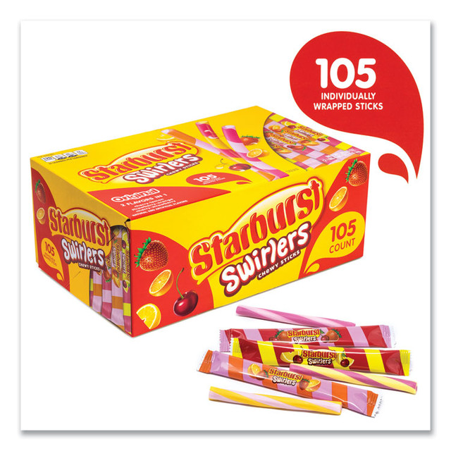 THE WRIGLEY COMPANY Starburst® 22002003 Swirlers Chewy Candy Sticks, Cherry-Lemon/Cherry-Strawberry/Strawberry-Orange, 0.37 oz, 105/Pack