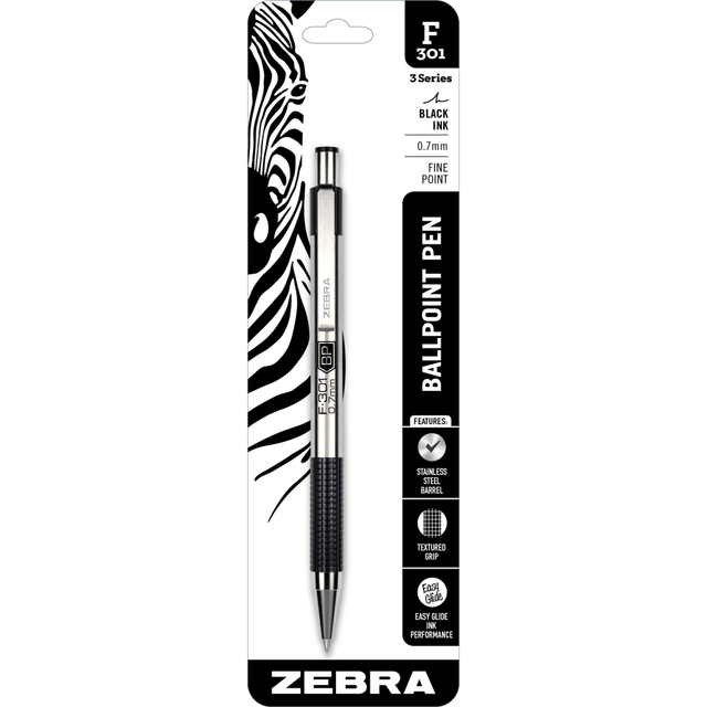 ZEBRA PEN CORP 27111 Zebra Pen F-301 Stainless Steel Retractable Ballpoint Pen, Fine Point, 0.7 mm, Black Ink ZEBRA PEN CORP 27111 Zebra Pen F-301 Stainless Steel Retractable Ballpoint Pen, Fine Point, 0.7 mm, Black Ink