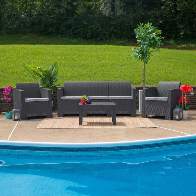 FLASH FURNITURE DADSF23DKGY Faux Rattan Outdoor Sofa With All-Weather Cushions, Dark Gray FLASH FURNITURE DADSF23DKGY Faux Rattan Outdoor Sofa With All-Weather Cushions, Dark Gray
