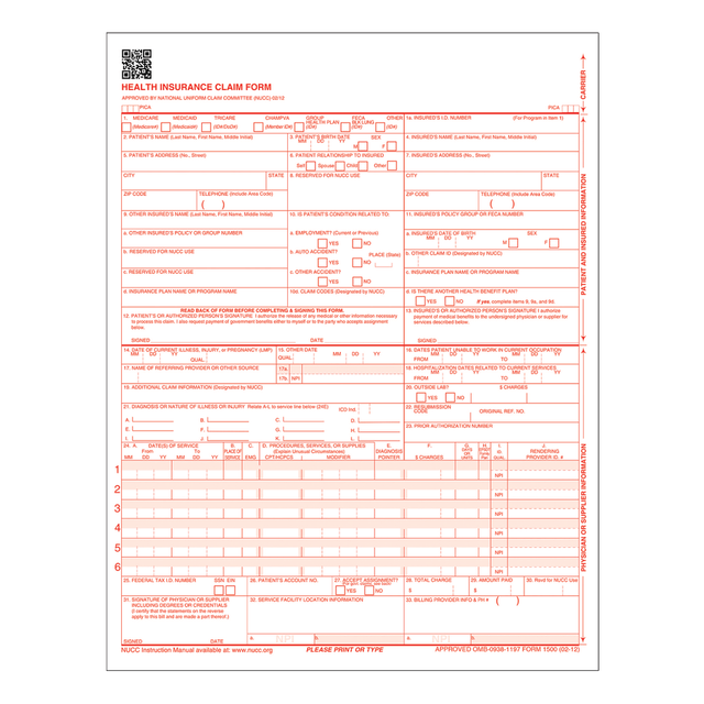 TOPS BUSINESS FORMS 50126RV TOPS Laser CMS Claim Forms, 8 1/2in x 11in, Pack Of 500