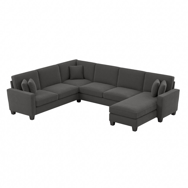 BUSH INDUSTRIES INC. Bush SNY127SCGH-03K  Furniture Stockton 128inW U-Shaped Sectional Couch With Reversible Chaise Lounge, Charcoal Gray Herringbone, Standard Delivery
