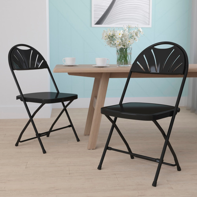 FLASH FURNITURE 2LEL4BK HERCULES Series 650-lb Capacity Plastic Fan Back Folding Chairs, Black, Set Of 2 Chairs FLASH FURNITURE 2LEL4BK HERCULES Series 650-lb Capacity Plastic Fan Back Folding Chairs, Black, Set Of 2 Chairs