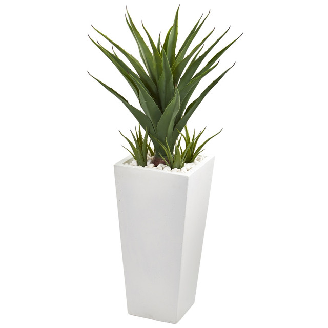 NEARLY NATURAL INC. 9641 Nearly Natural Spiky Agave 40inH Plastic Artificial Plant With Planter, 40inH x 16inW x 16inD, Green/White