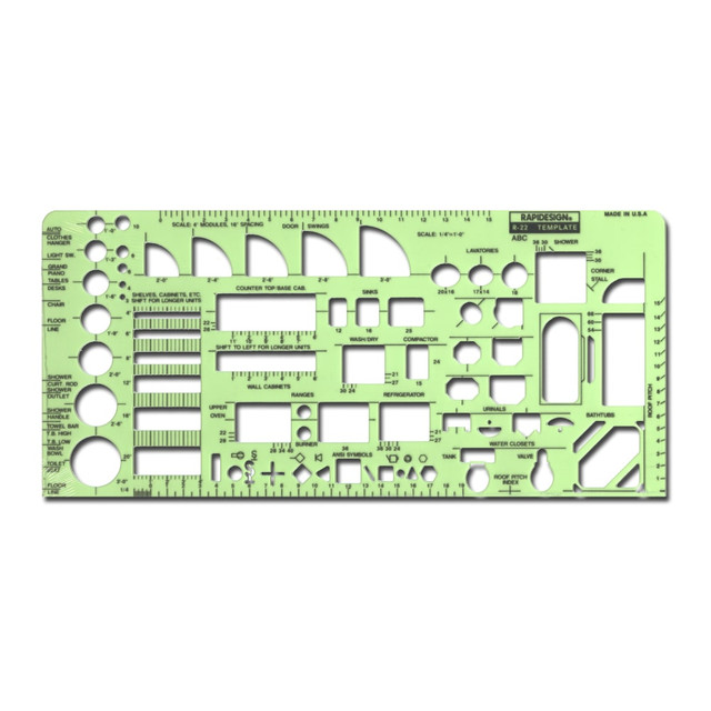 KOH-I-NOOR RAPIDOGRAPH, INC. R22 Rapidesign Architectural And Contractors Template, ABC Architectural, 1/4in KOH-I-NOOR RAPIDOGRAPH, INC. R22 Rapidesign Architectural And Contractors Template, ABC Architectural, 1/4in